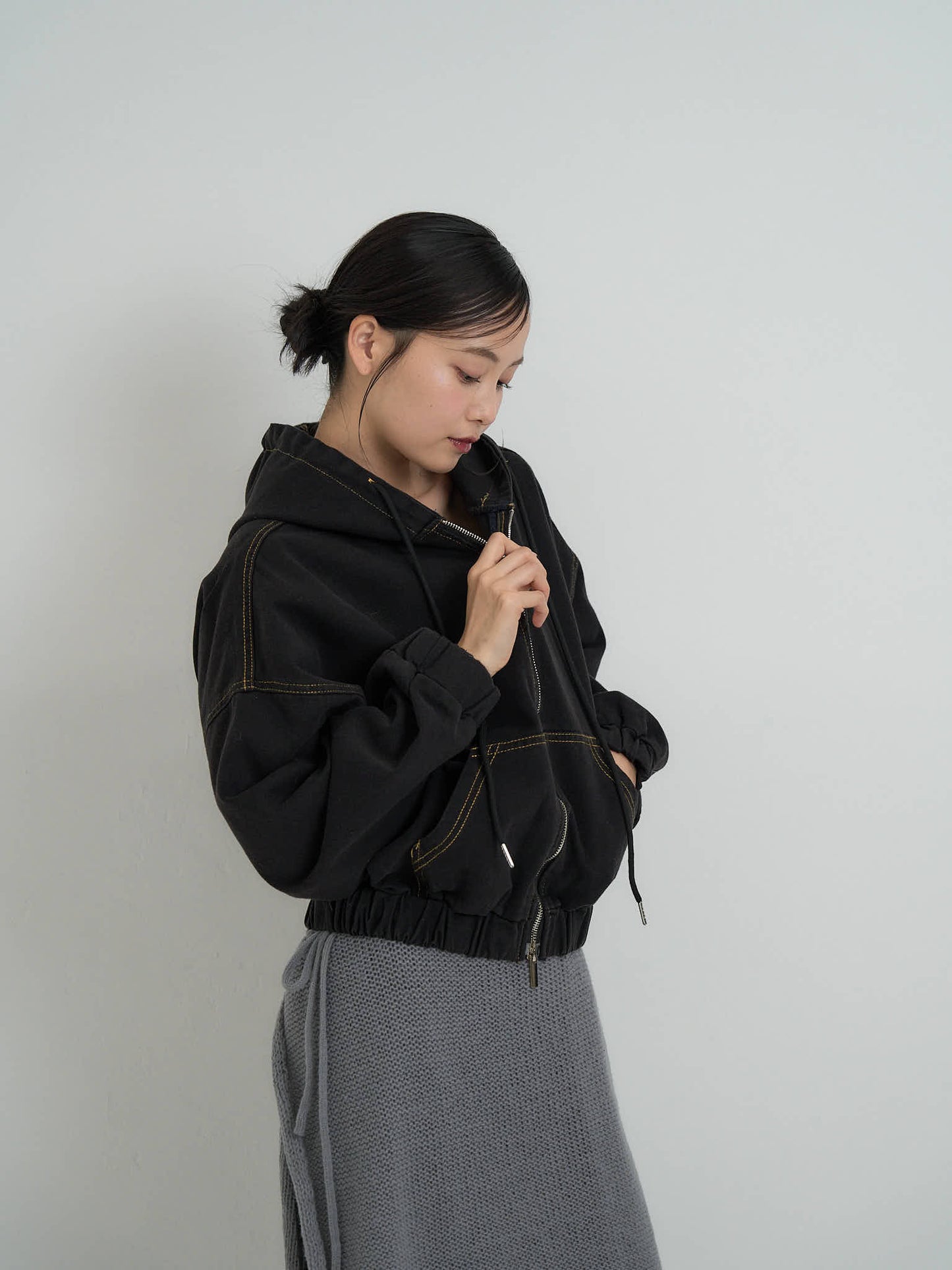 cropped denim hoodie