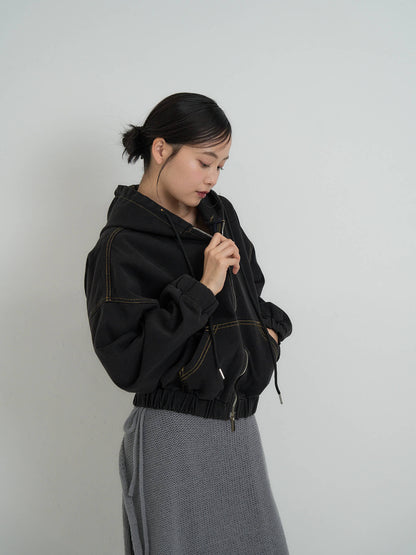 cropped denim hoodie