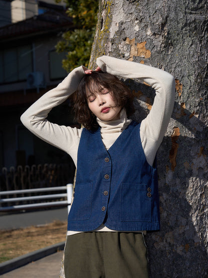 denim button casual vest