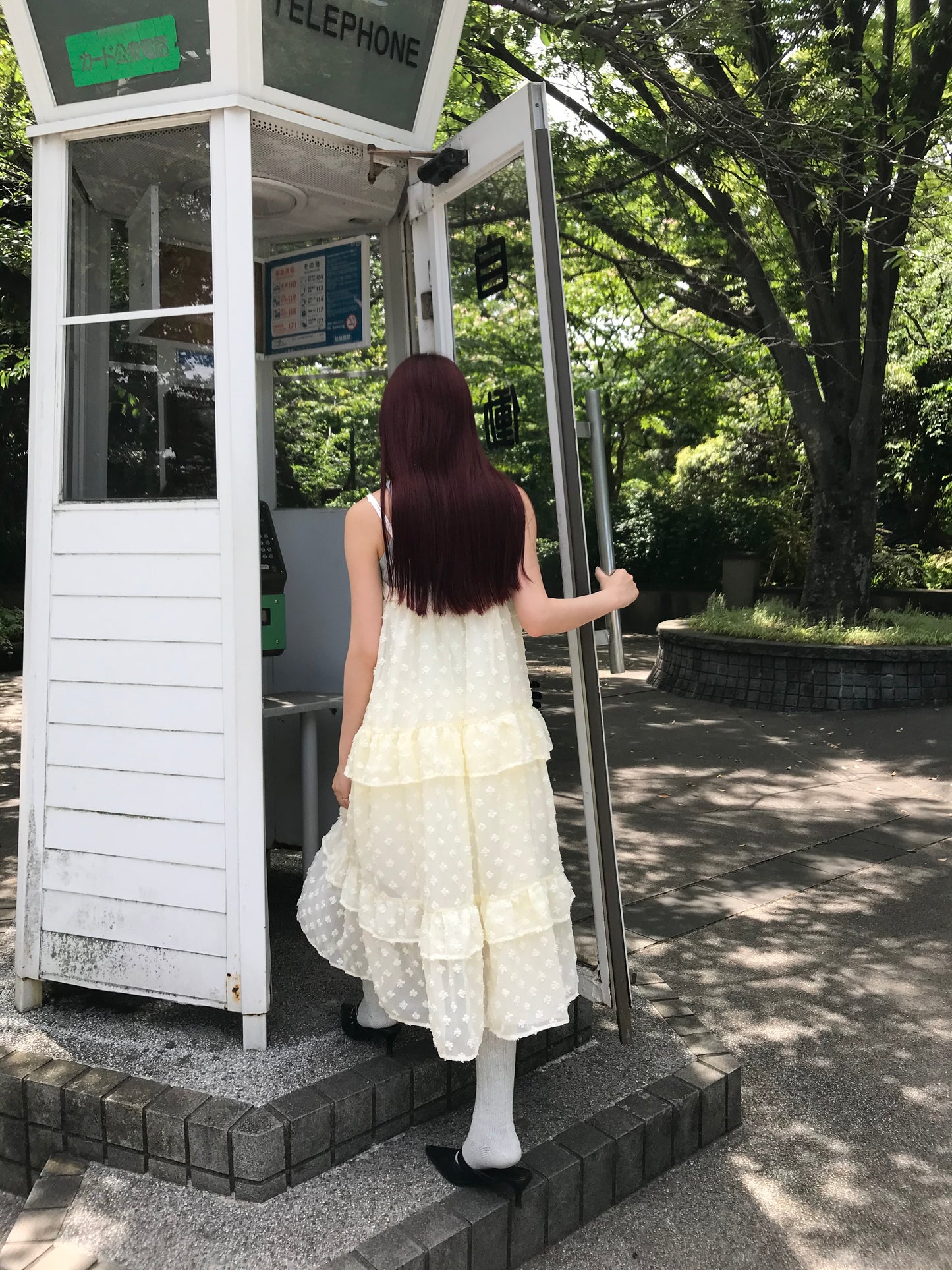 dot chiffon tiered dress