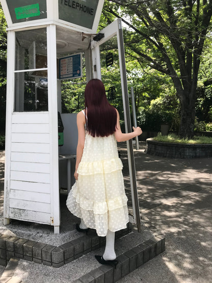 dot chiffon tiered dress