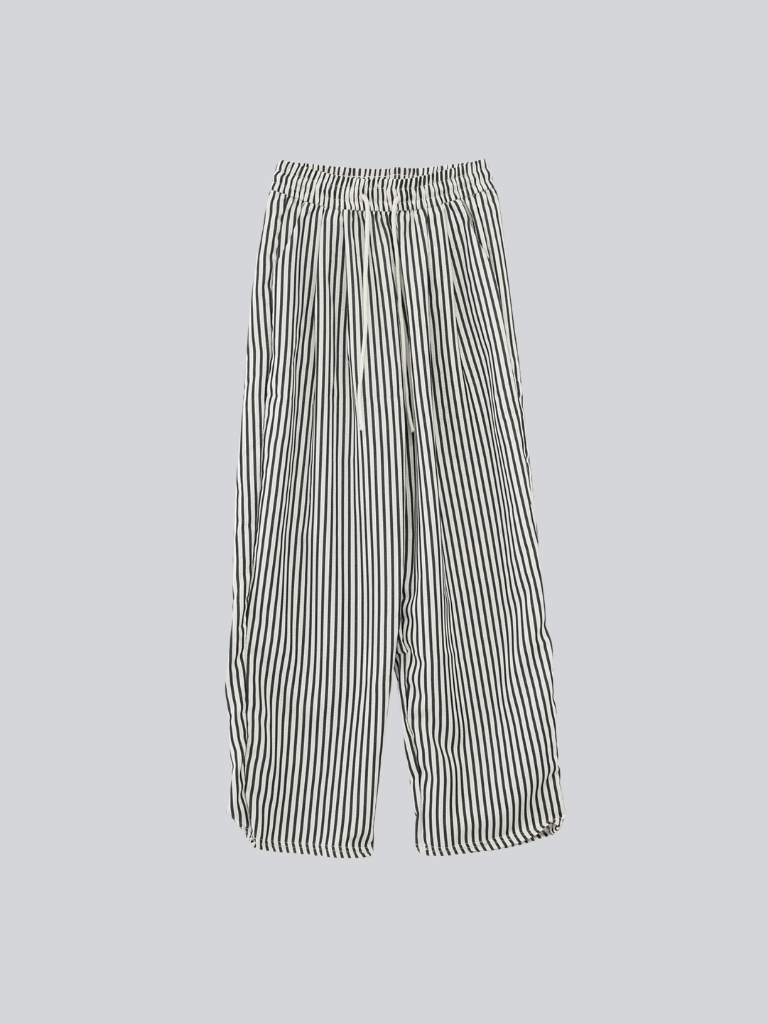 striped drawstring wide pants