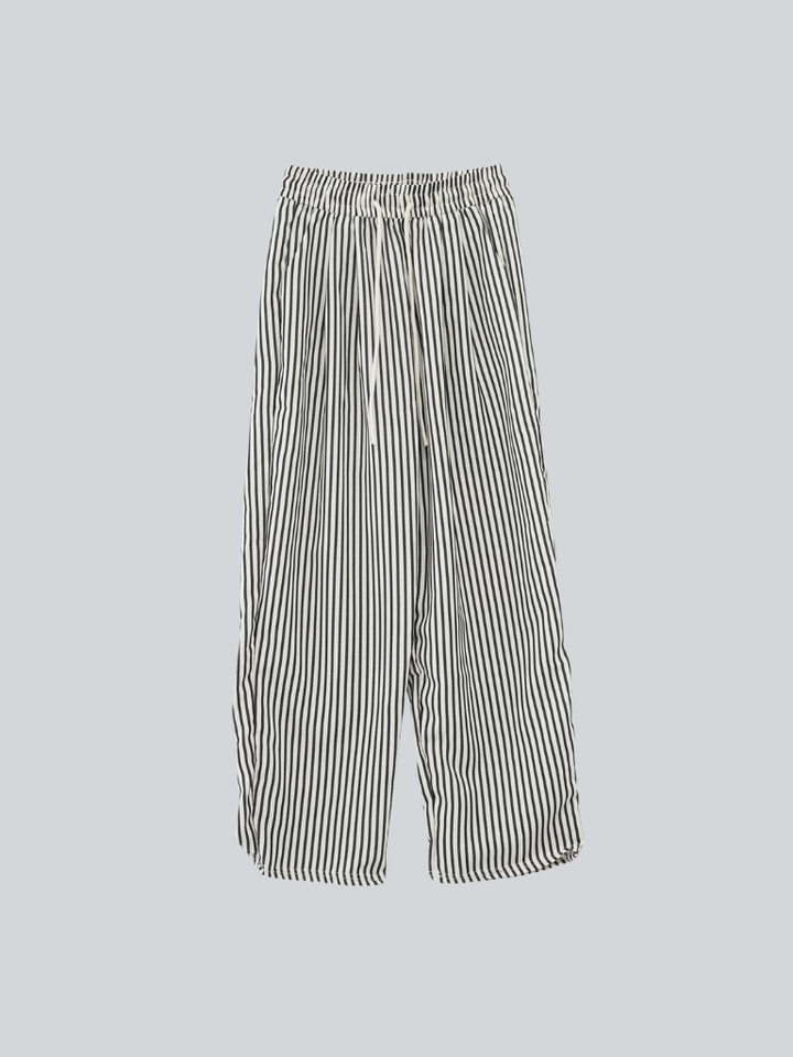 striped drawstring wide pants