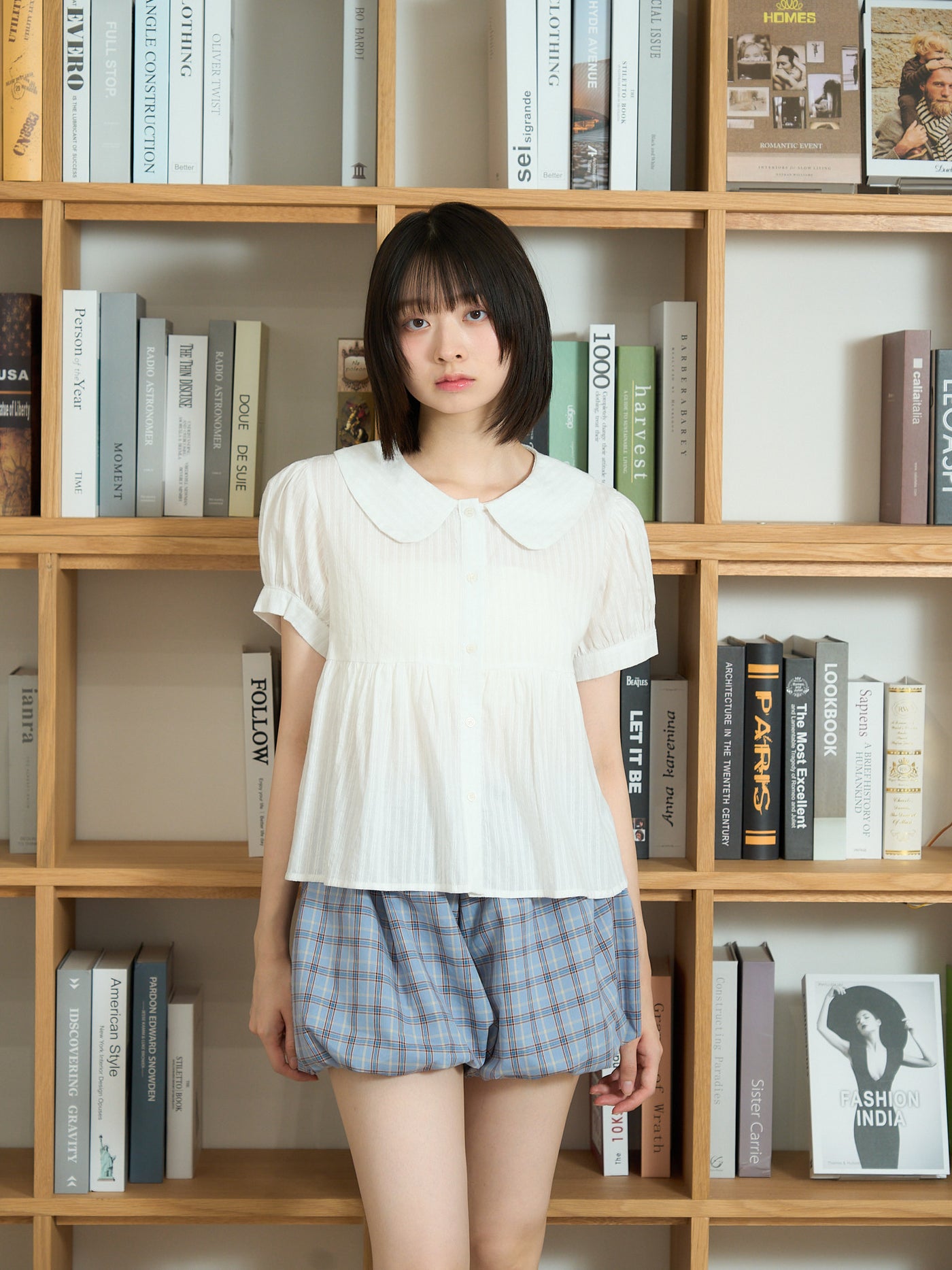round collar puff blouse