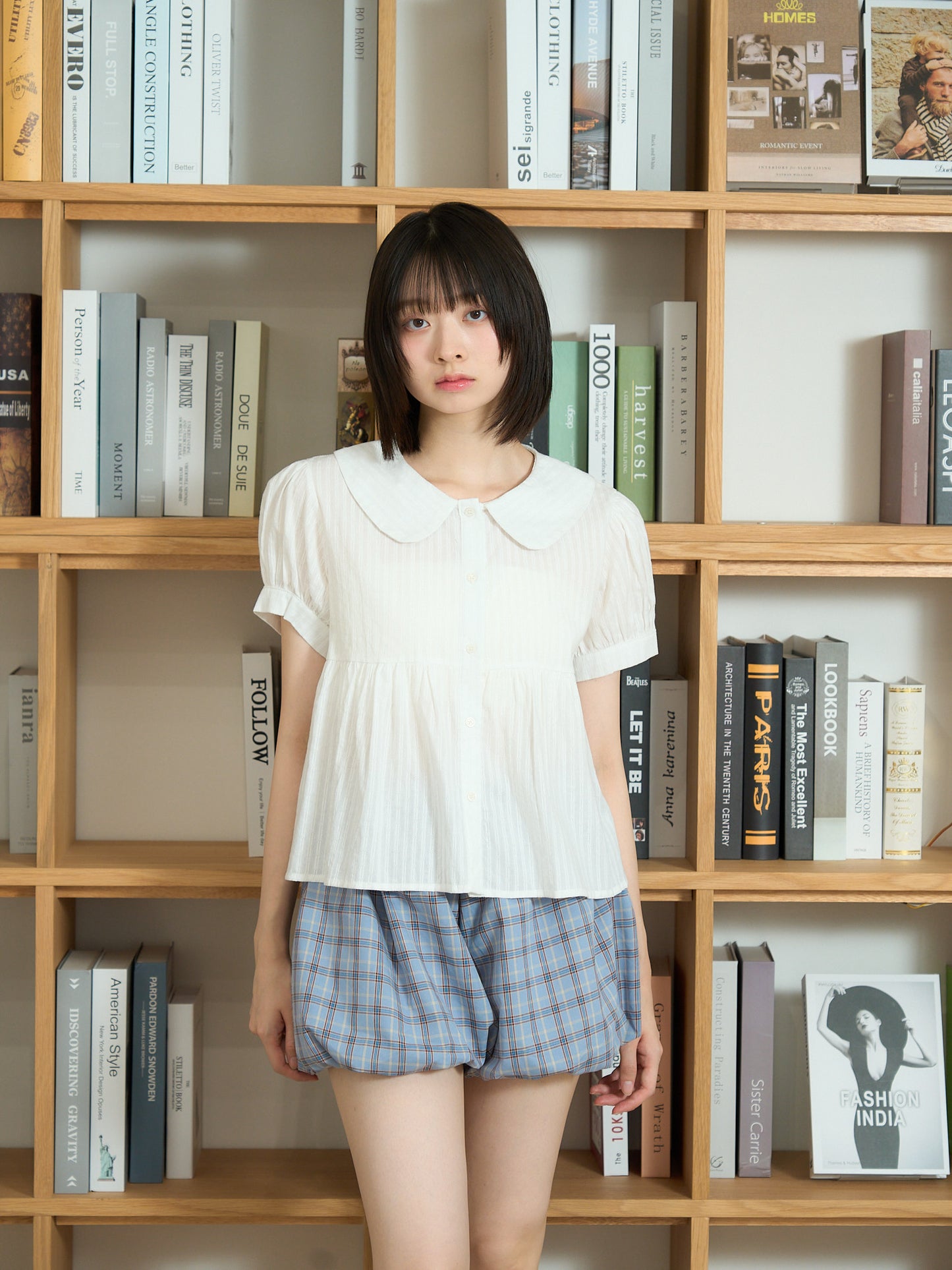 round collar puff blouse