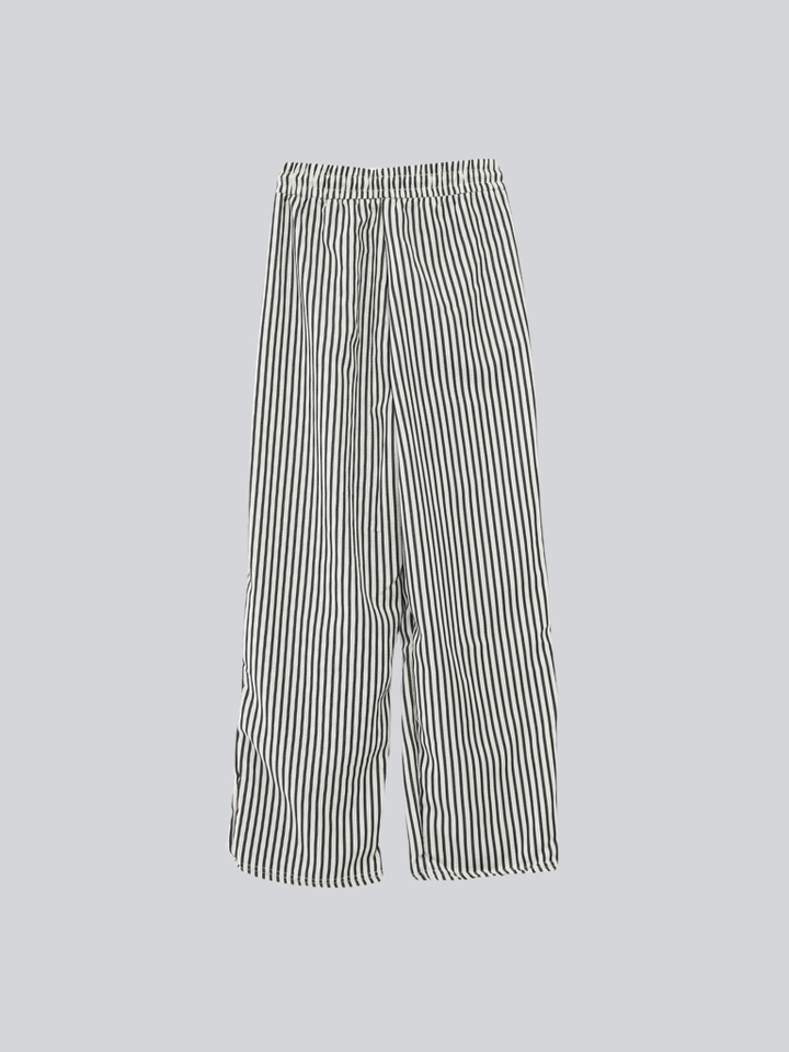 striped drawstring wide pants