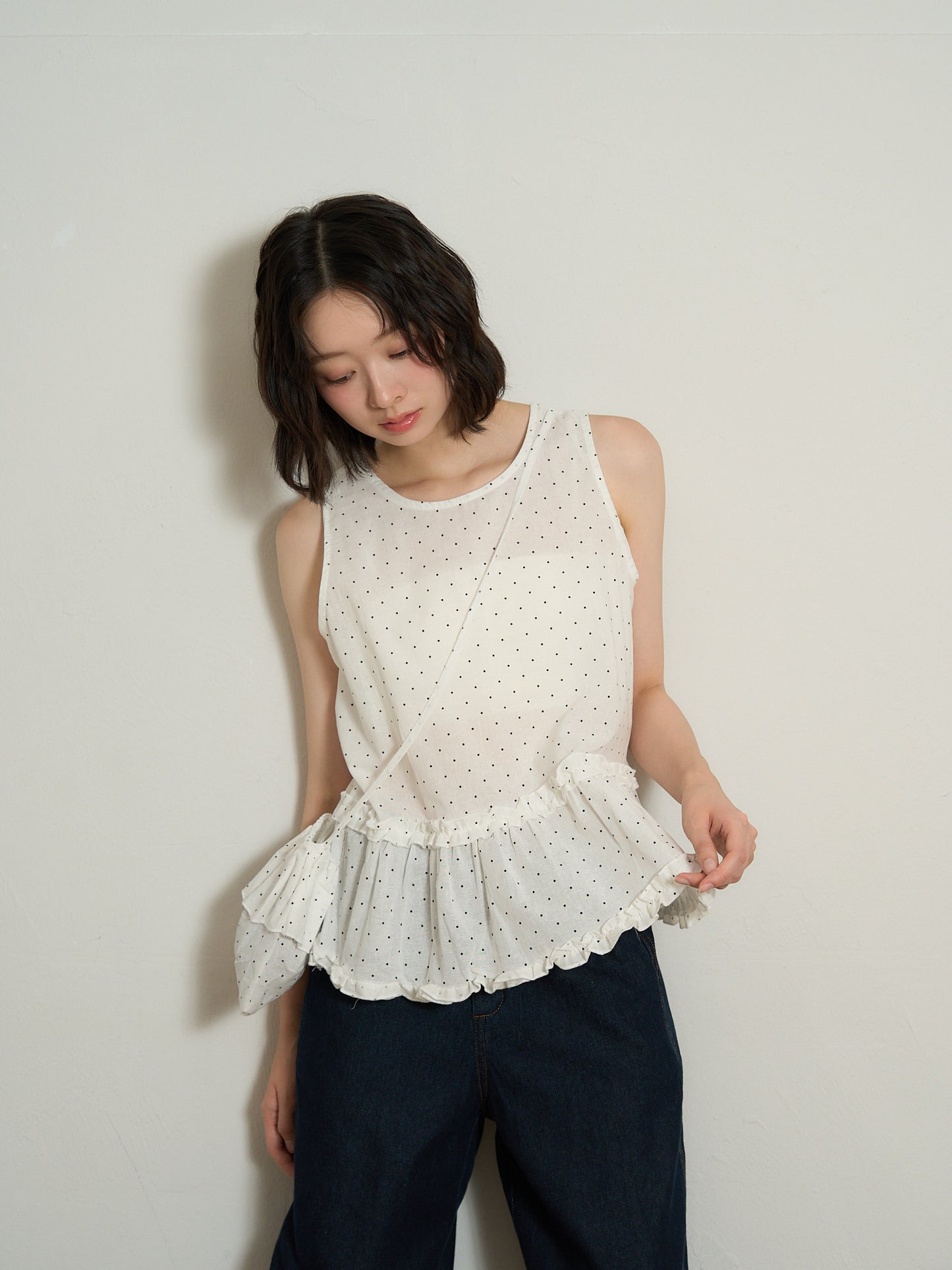 dot sleeveless blouse set