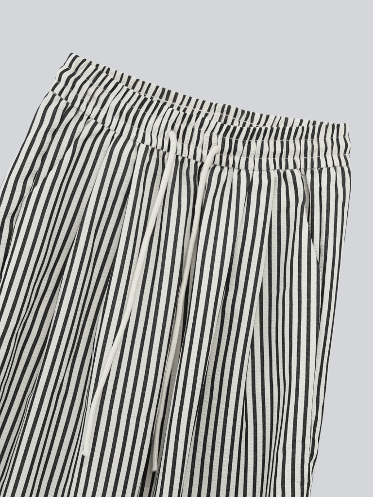 striped drawstring wide pants
