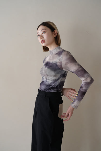 marble high neck sheer tops