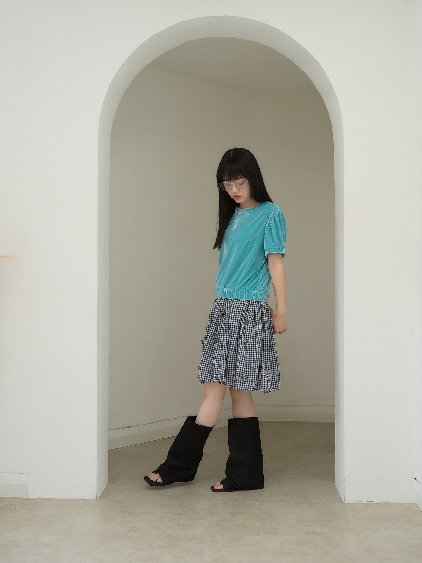 navy check skirt