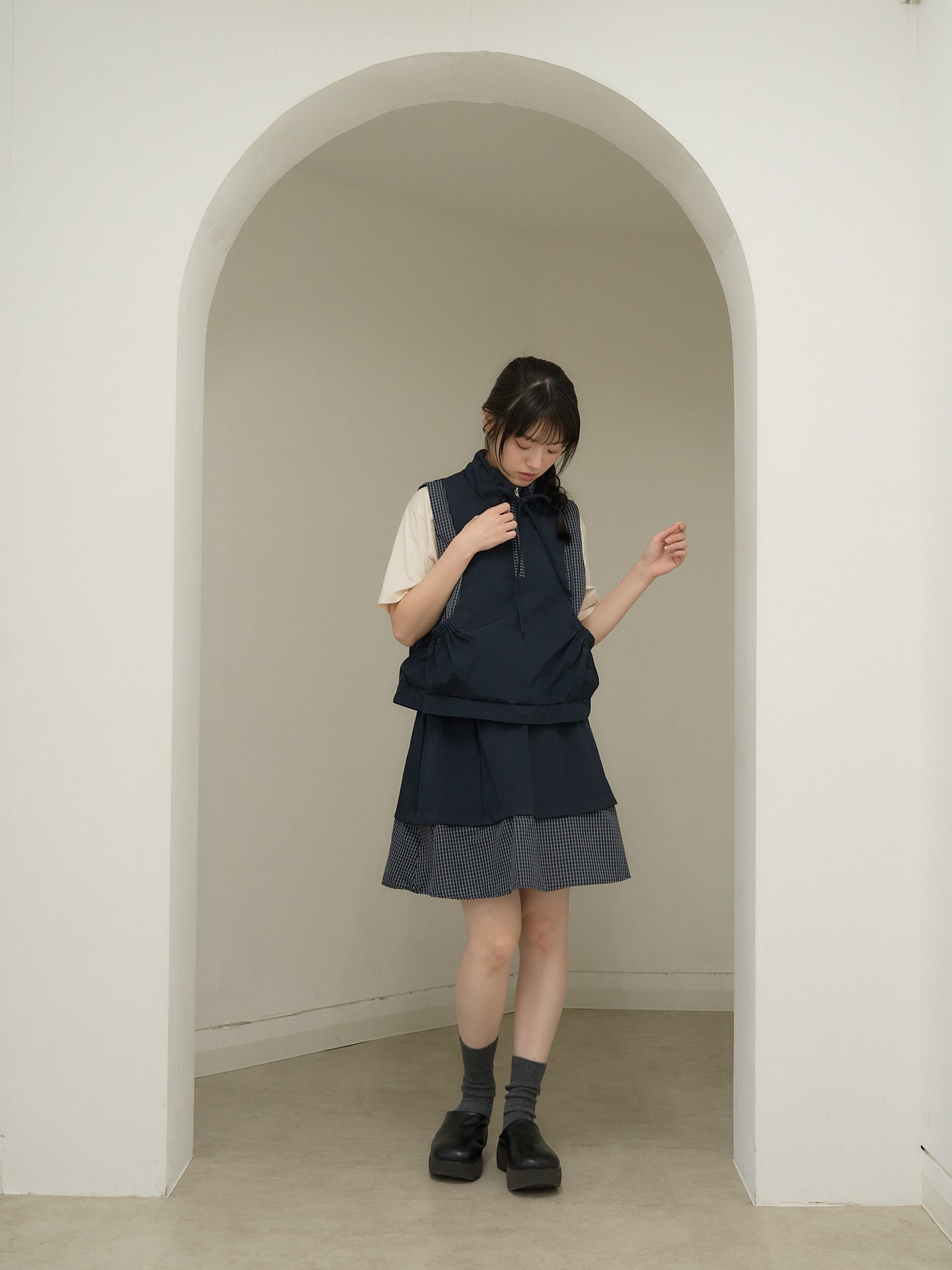 check vest & skirt set
