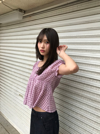 チェック オフショルブラウス カジュアルガーリー レディース Uenui