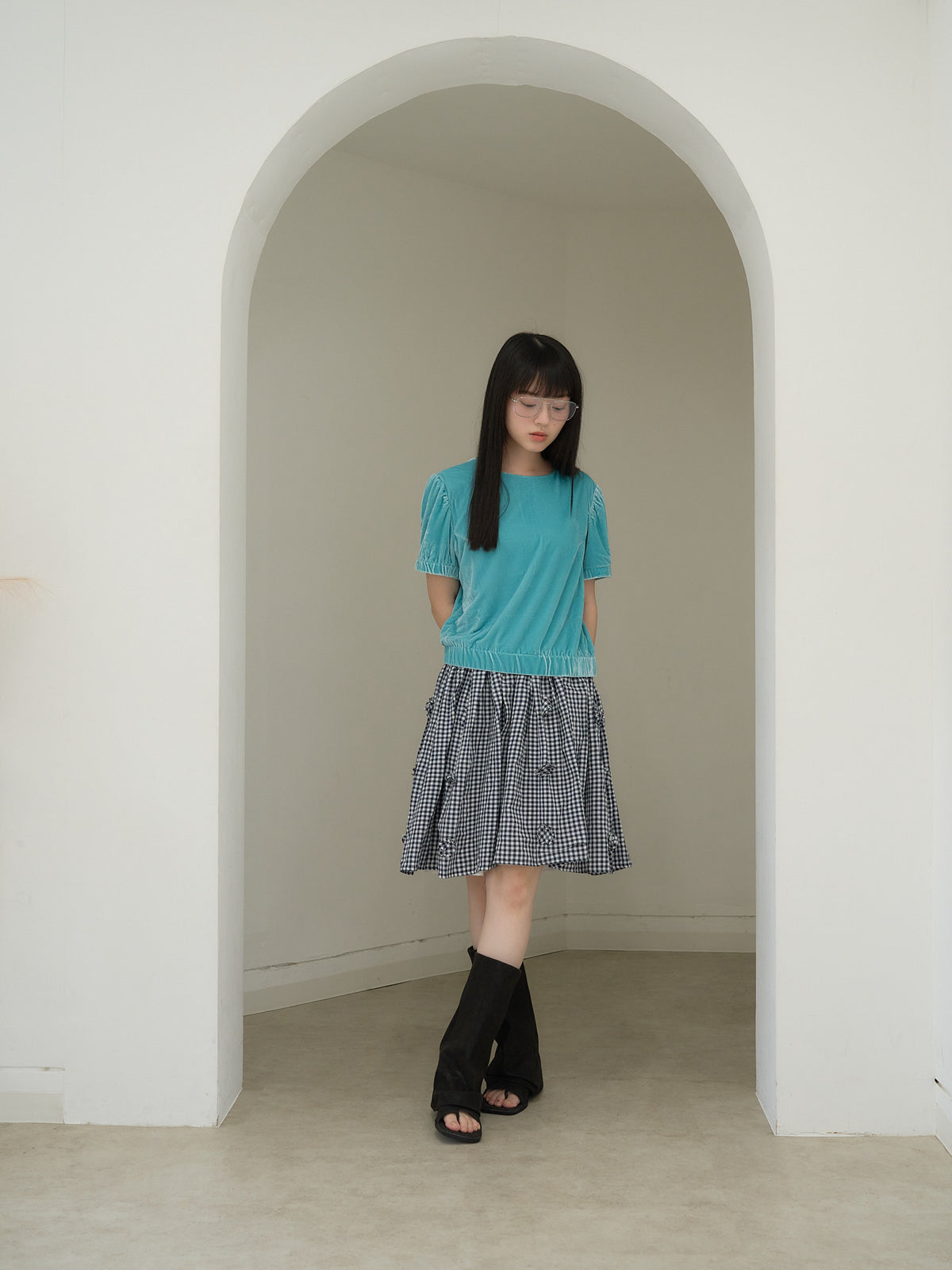 navy check skirt