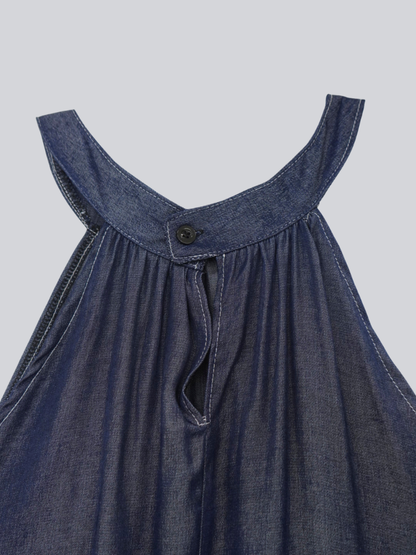 denim tiered halter dress