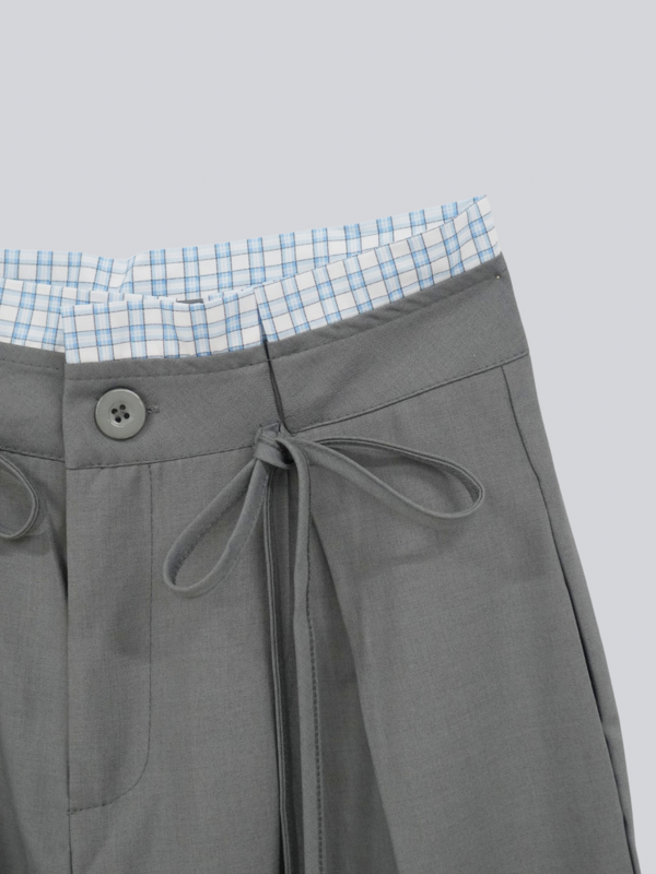 high waist ribbon wide pants
