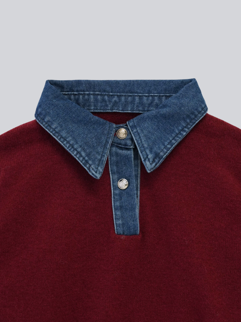 denim collar knit pullover