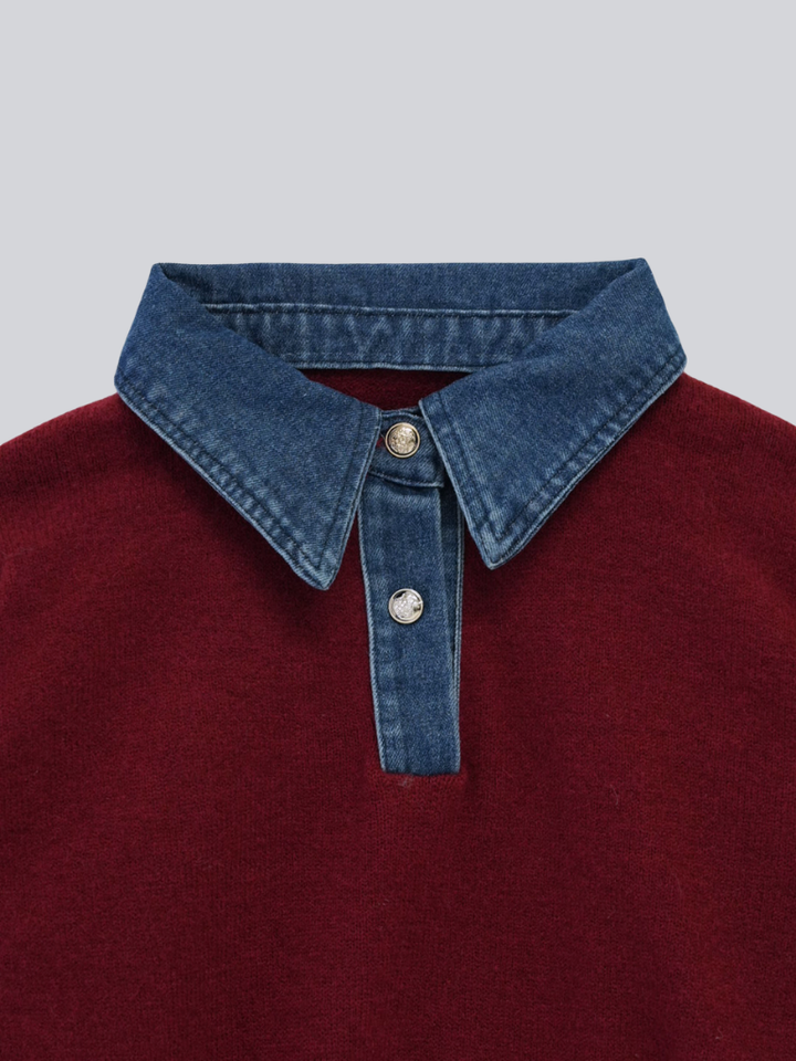 denim collar knit pullover