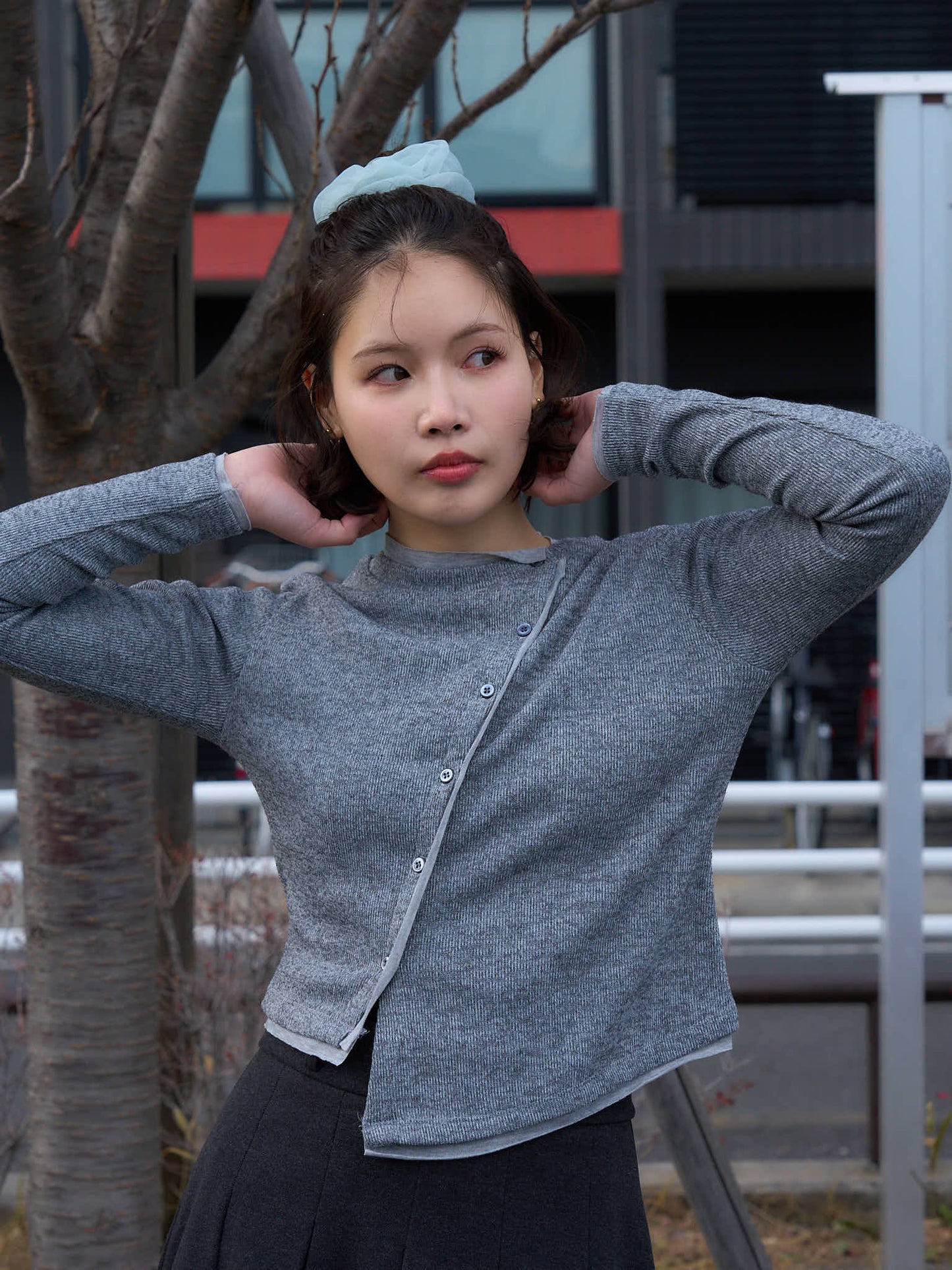 asymmetric button rib cardigan