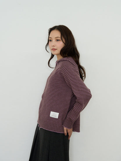 border knit zip hoodie
