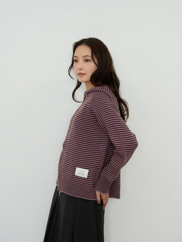 border knit zip hoodie