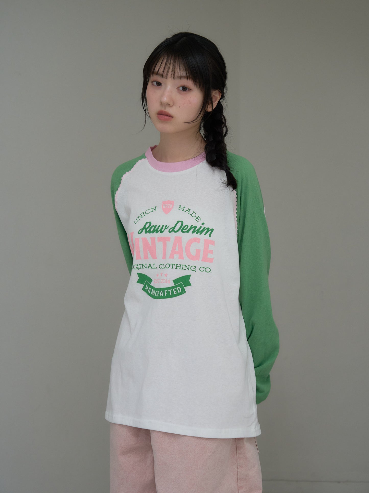 vintage raglan print long  tee