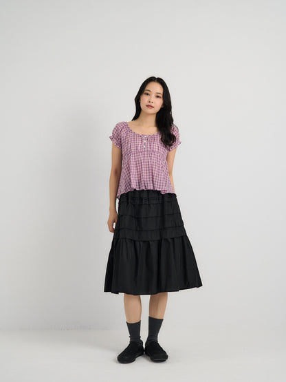 tiered pleated midi skirt
