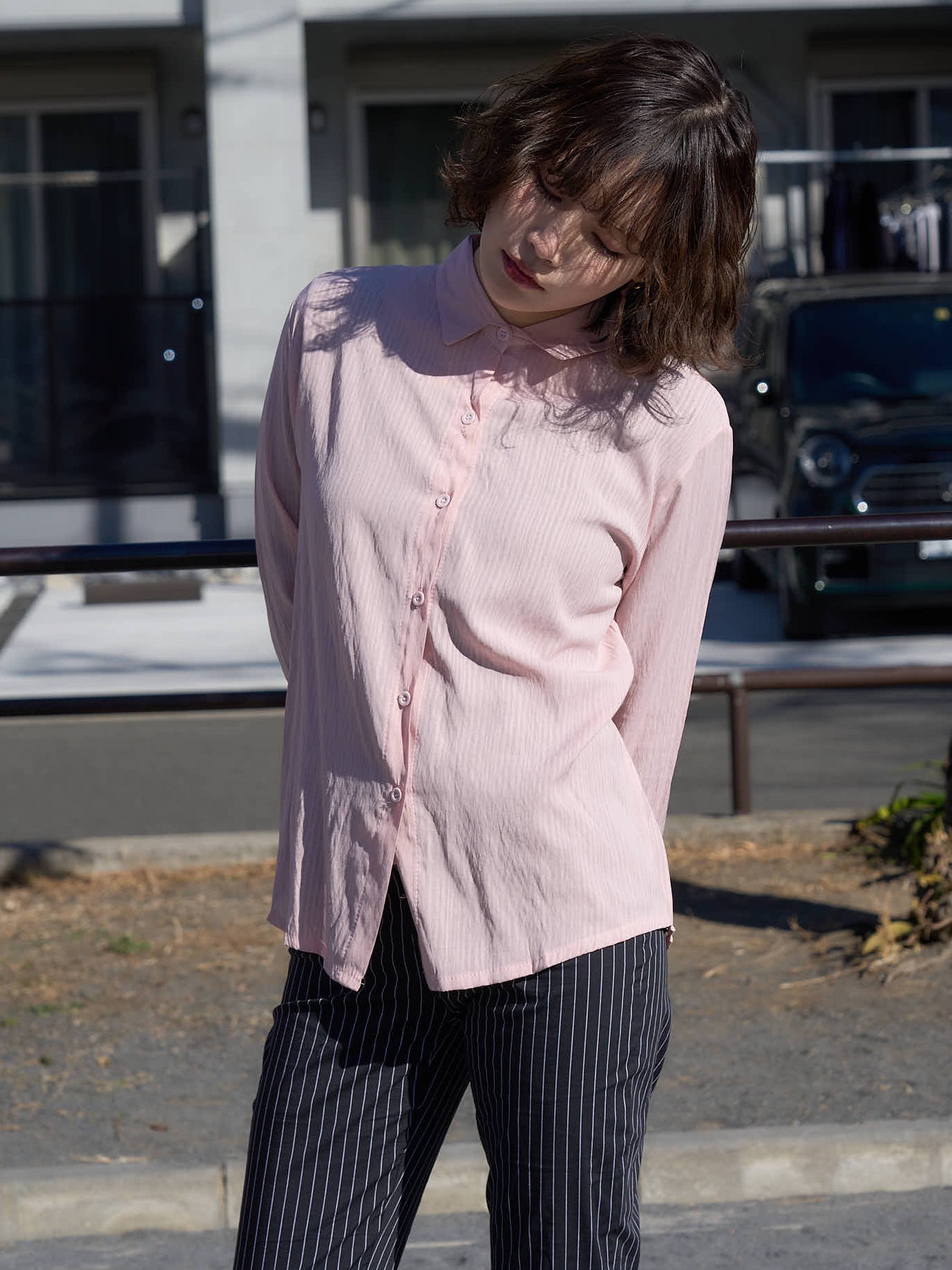 crinkle ribbon long sleeve shirt