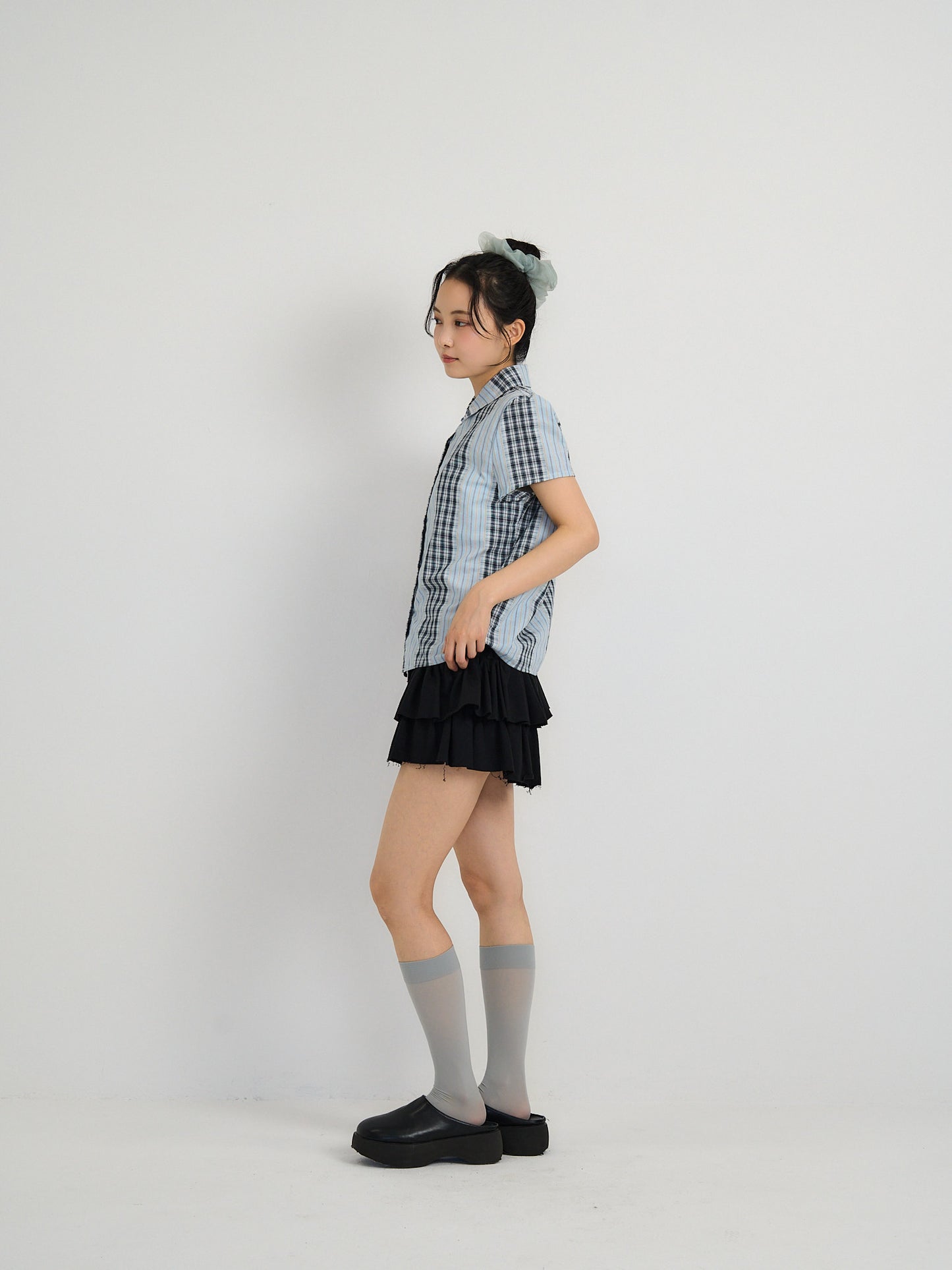mixed stripe plaid shirt