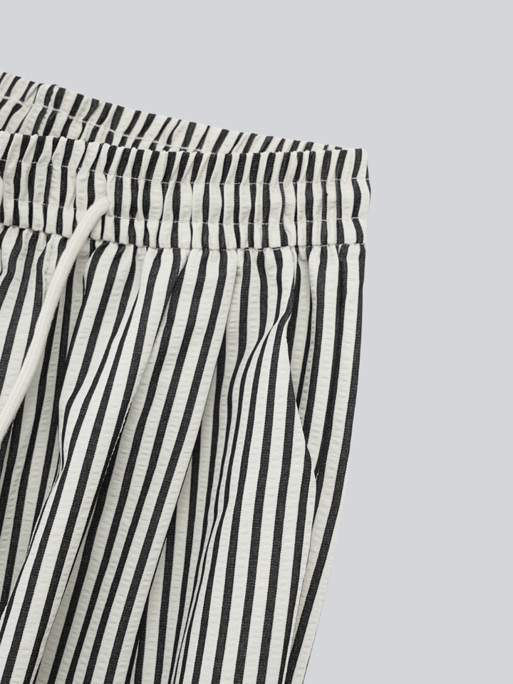 striped drawstring wide pants