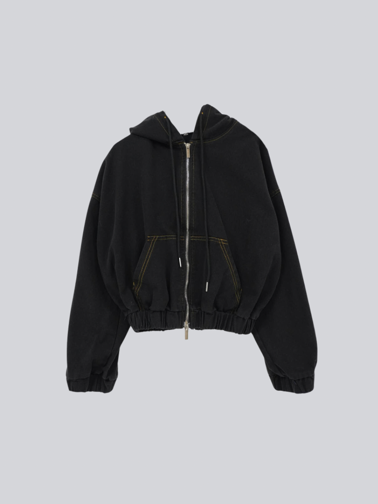 cropped denim hoodie