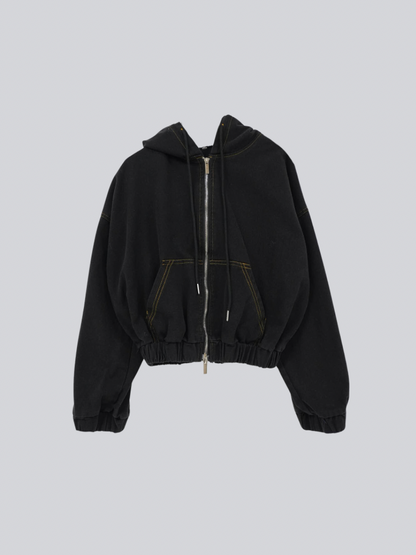 cropped denim hoodie