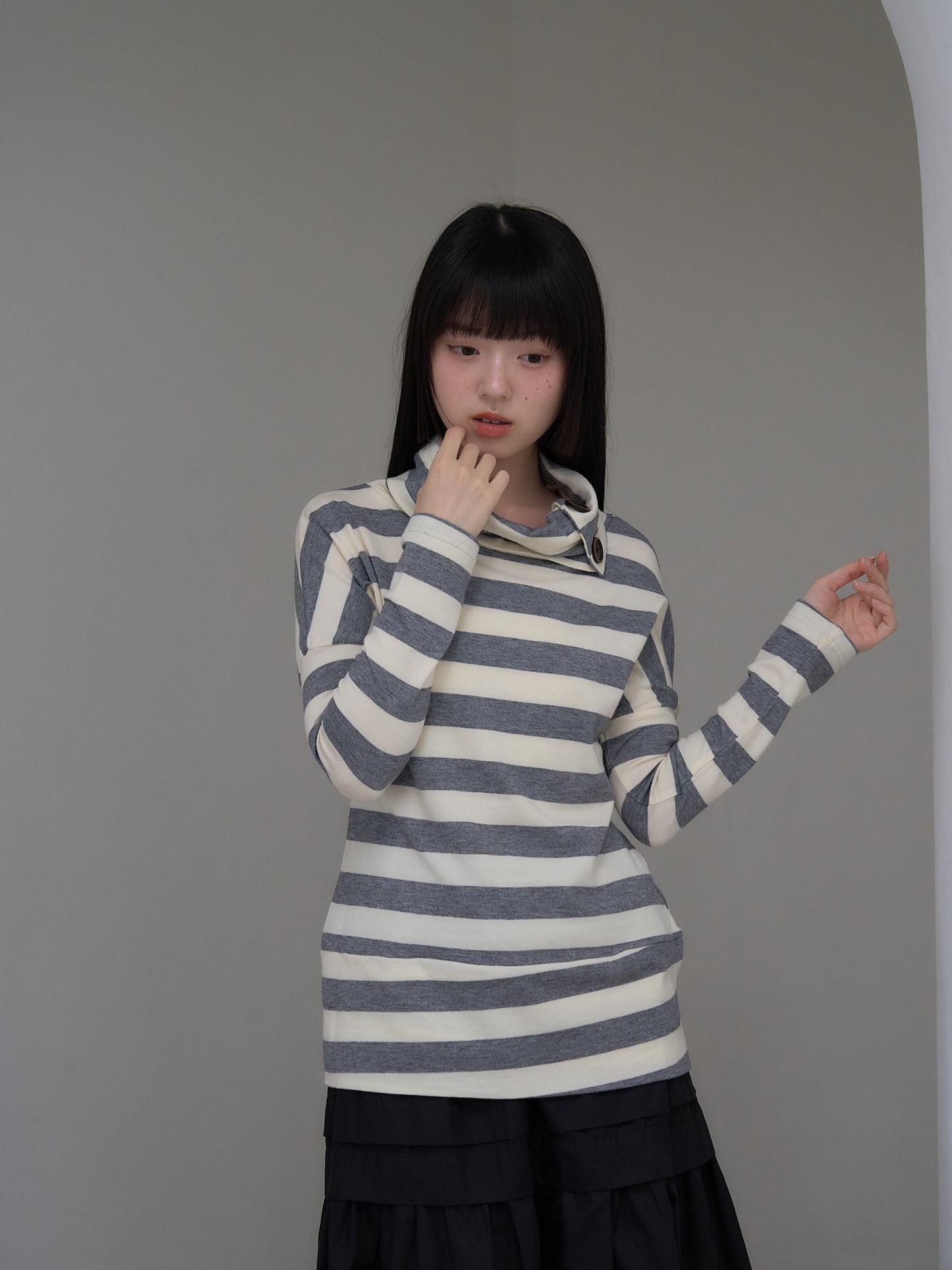 2way neck border knit