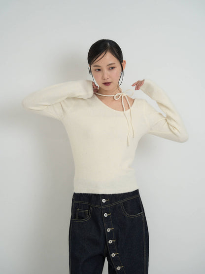 ribbon choker knit top