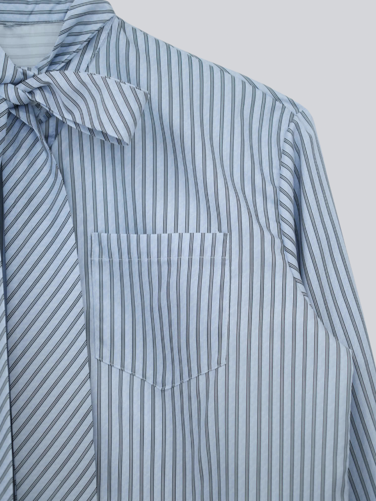 blue stripe bow tie blouse