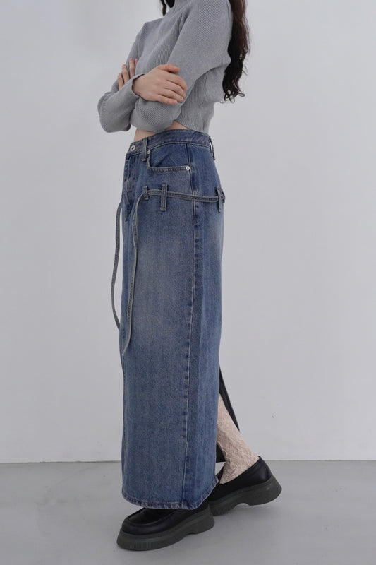 string denim long skirt