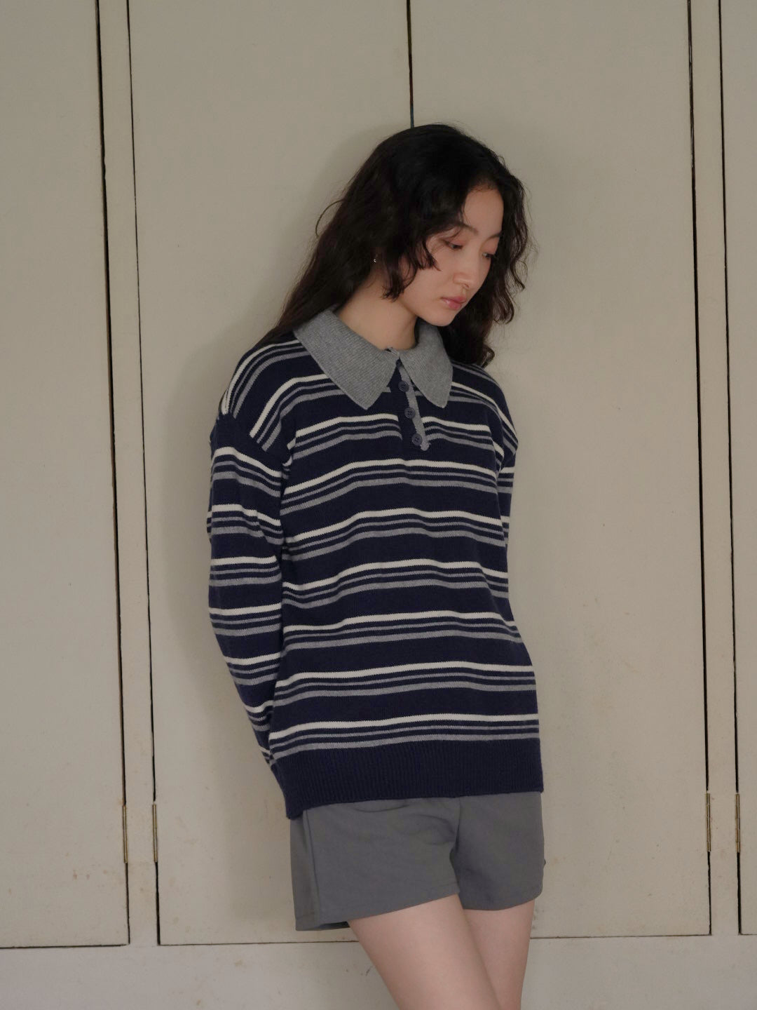 retro stripe collar knit