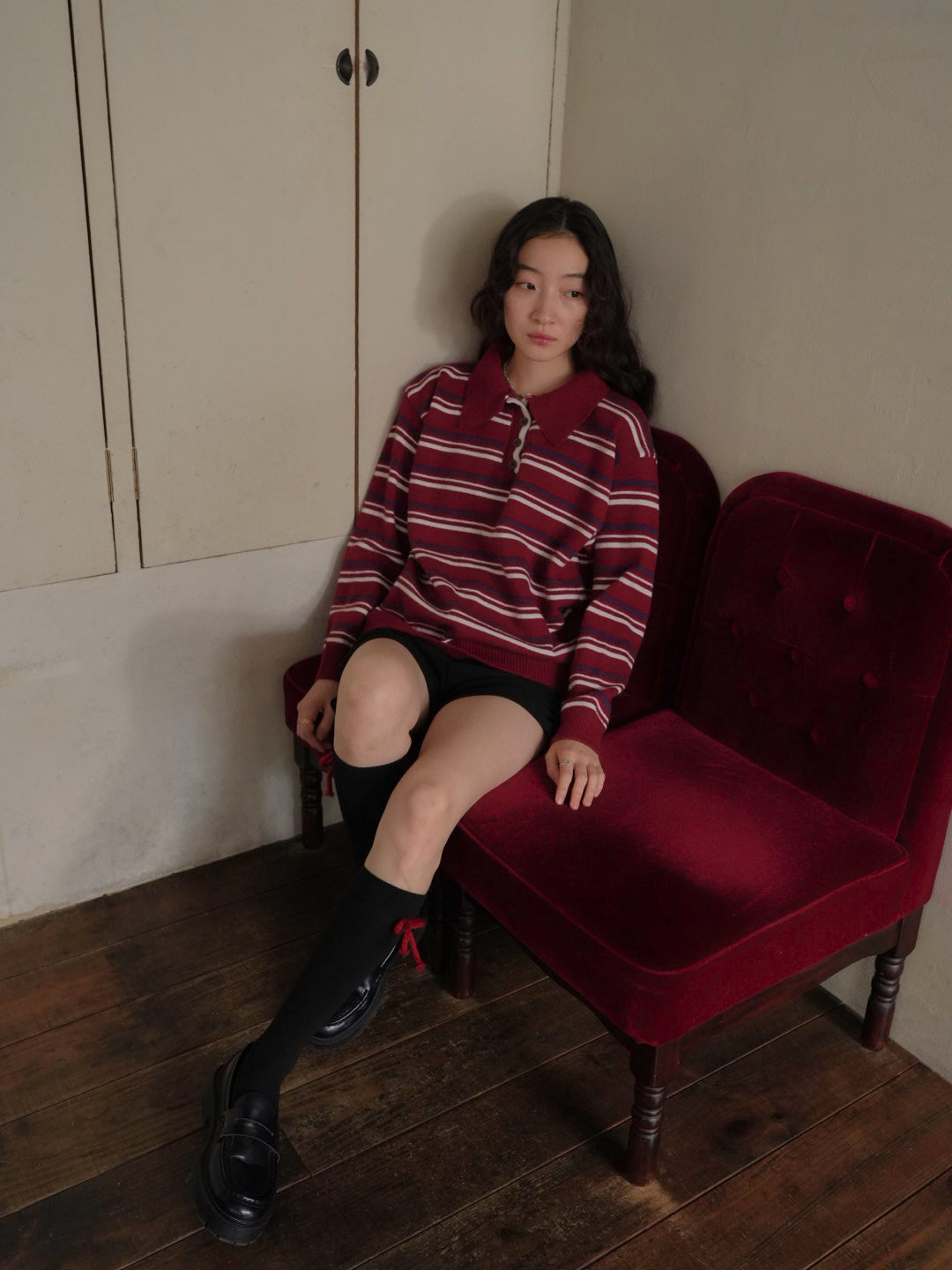 retro stripe collar knit