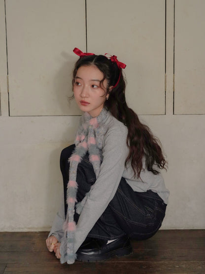 furry stripe knit muffler