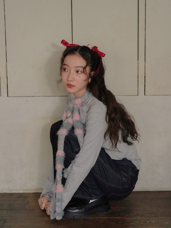 furry stripe knit muffler 【 11/6 19:00 発売予定 】