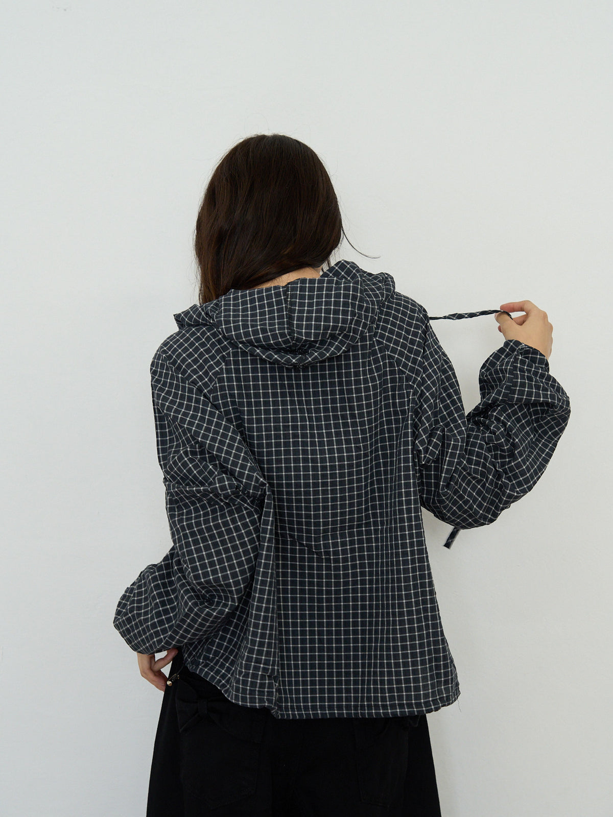 check hooded shirt