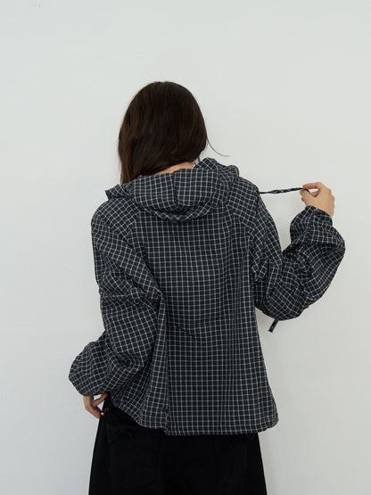 check hooded shirt