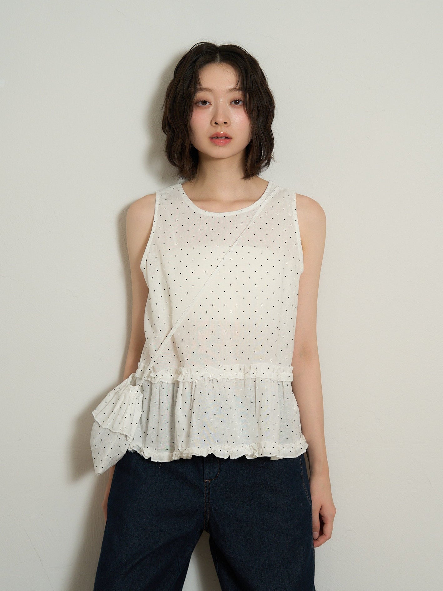dot sleeveless blouse set