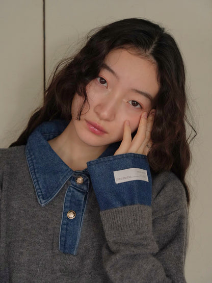 denim collar knit pullover