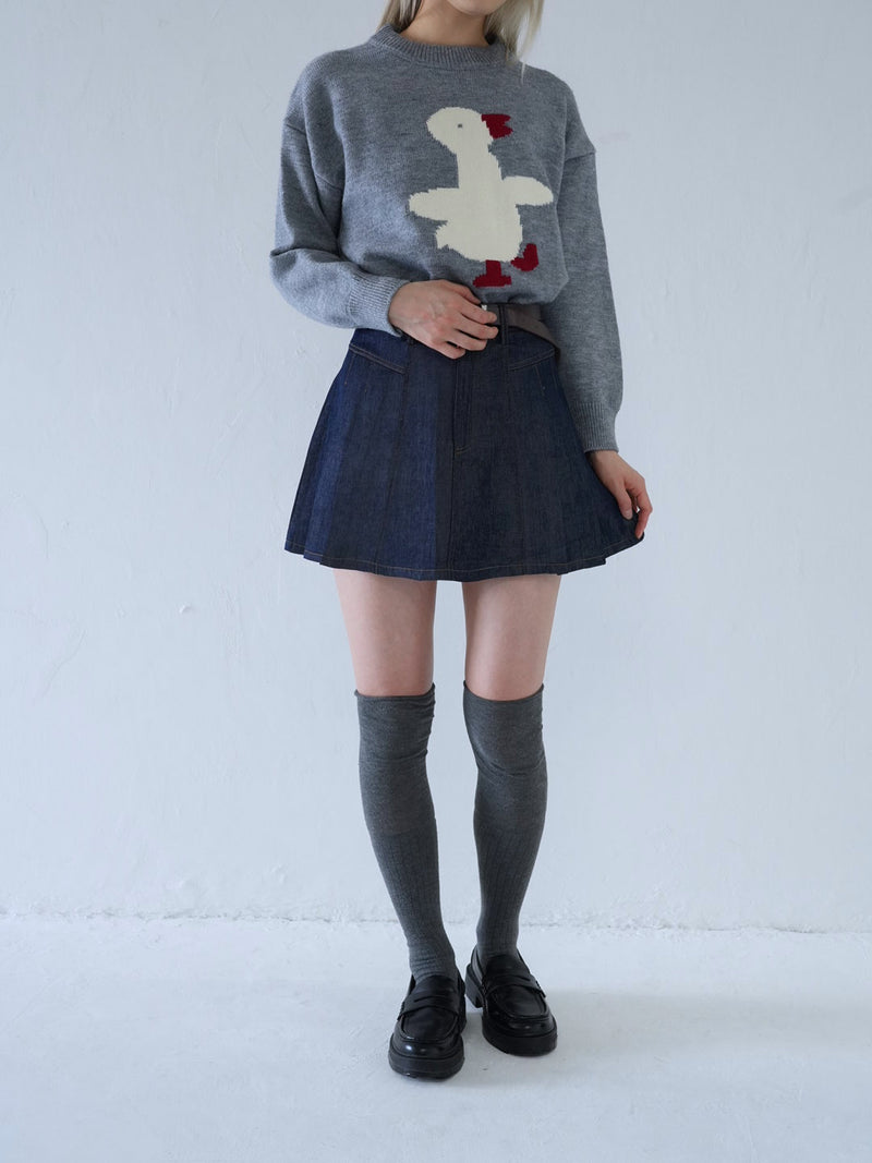 denim pleated mini skirt