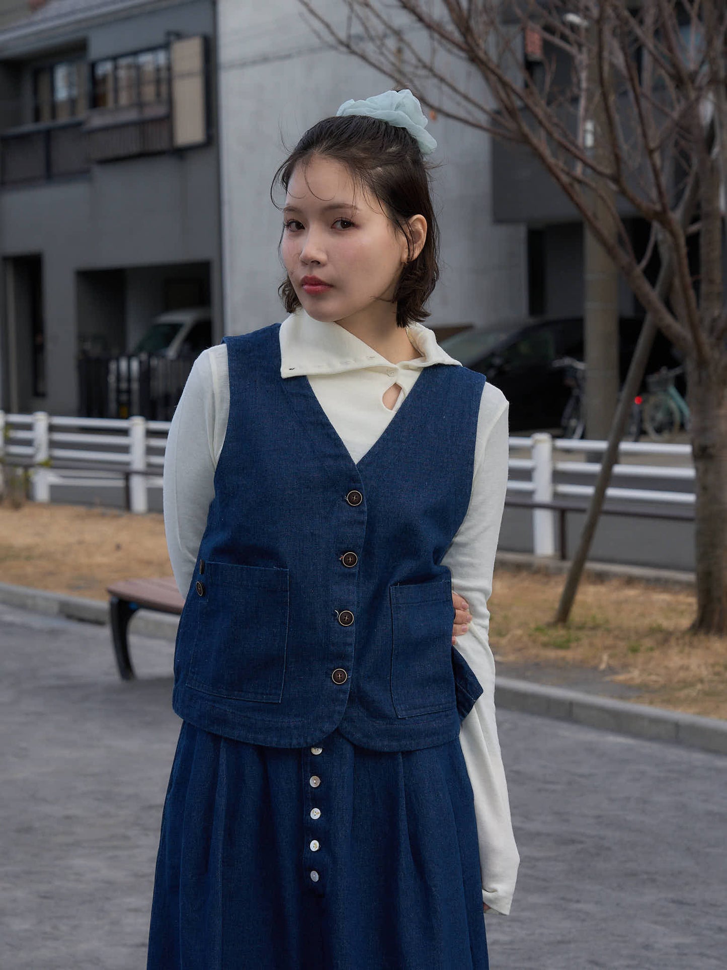 denim button casual vest