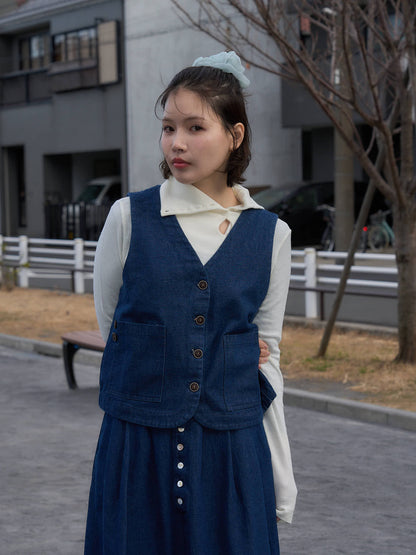 denim button casual vest