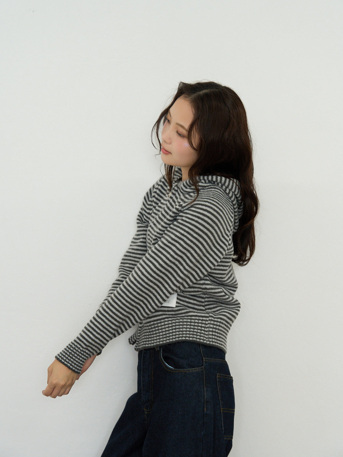 border knit zip hoodie