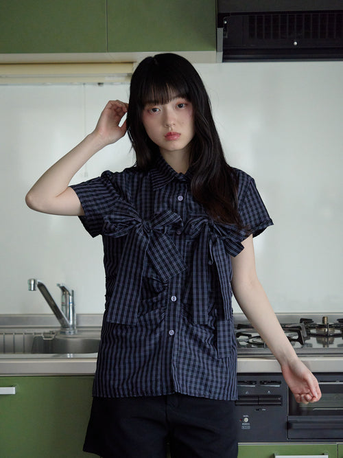 w ribbon check blouse