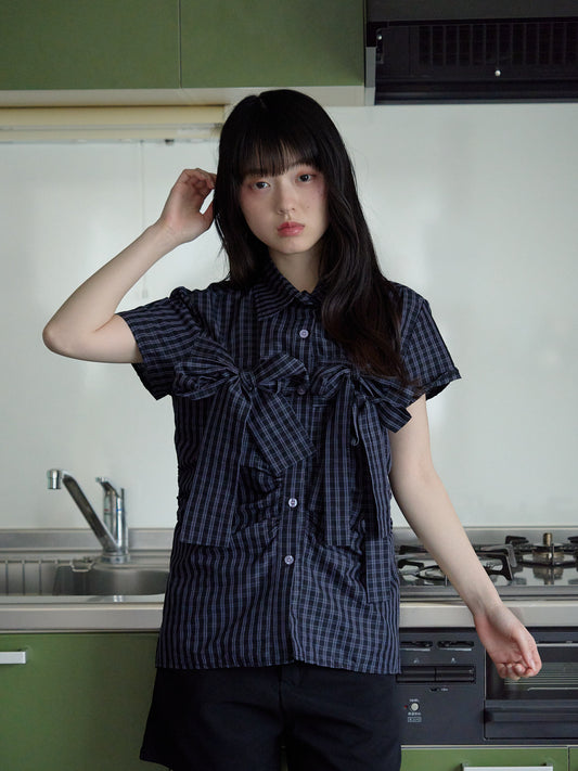 w ribbon check blouse