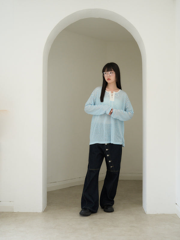 asymmetry button denim pants